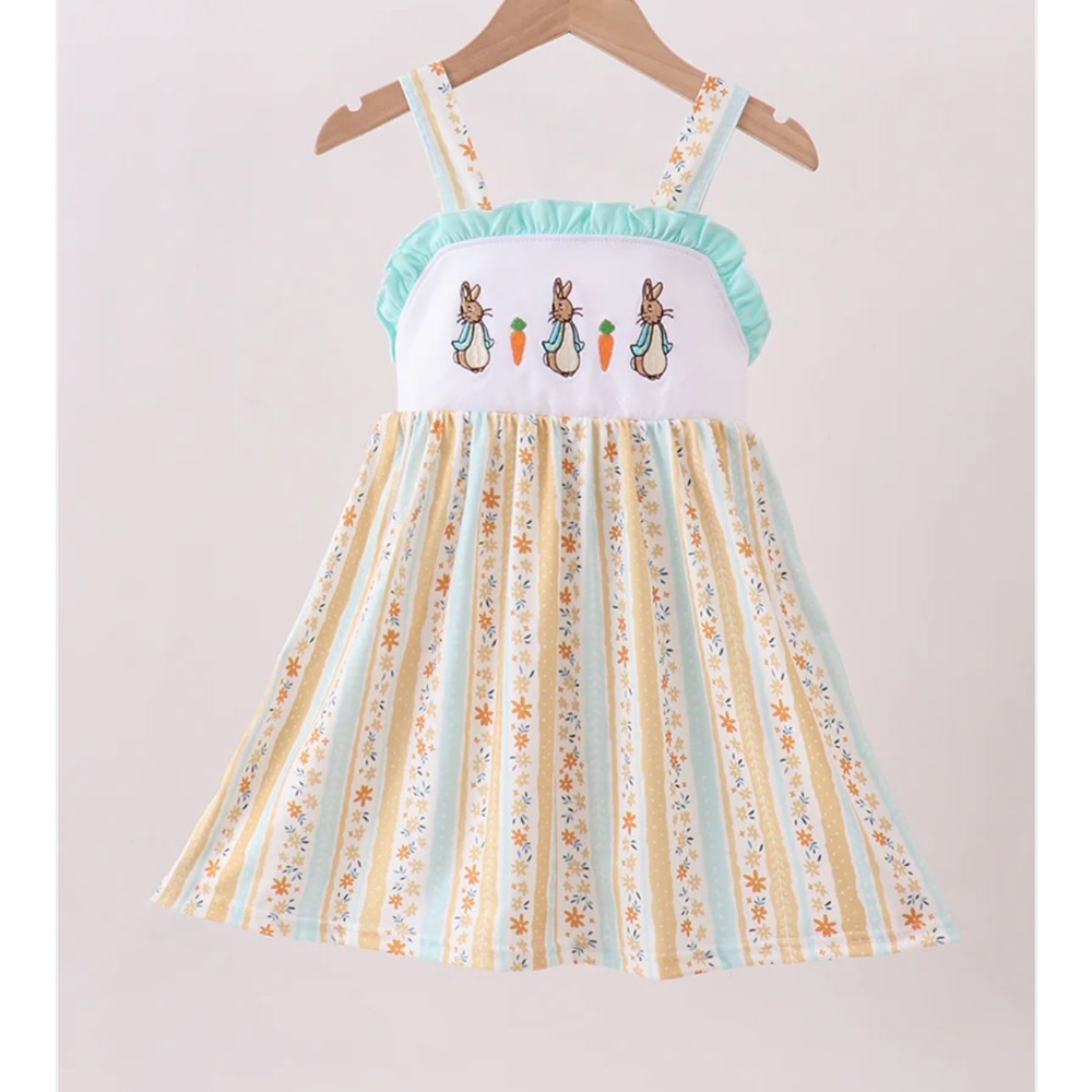 Abby & Evie Peter Rabbit BUNNY EMBROIDERY DRESS RUFFLE GIRLS 2 NWT EASTER SPRING